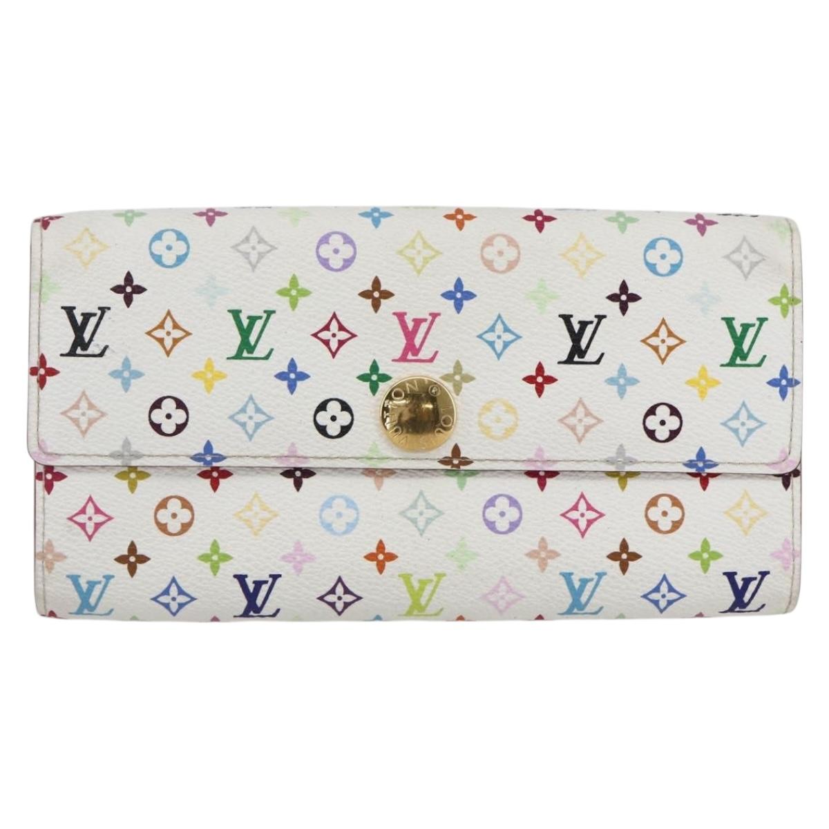 LOUIS VUITTON Multicolor Portefeuille Sarah Wallet White M93532 LV Auth ka680
