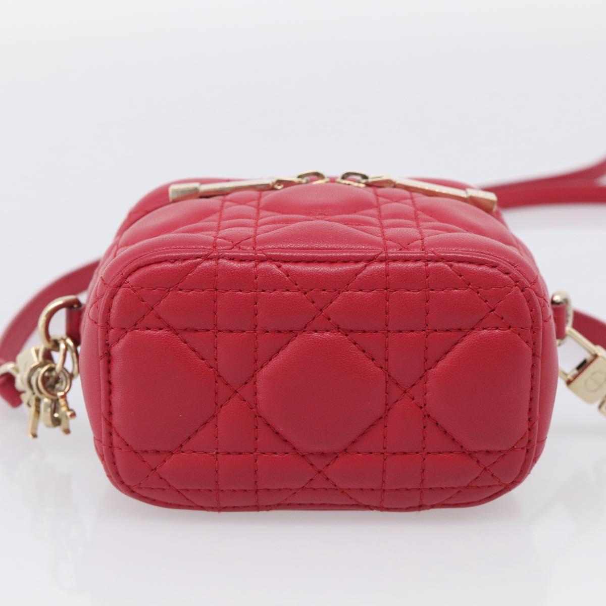 Christian Dior Canage Lady Dior Micro Vanity Bag Lamb Skin Red Gold Auth ka6800V