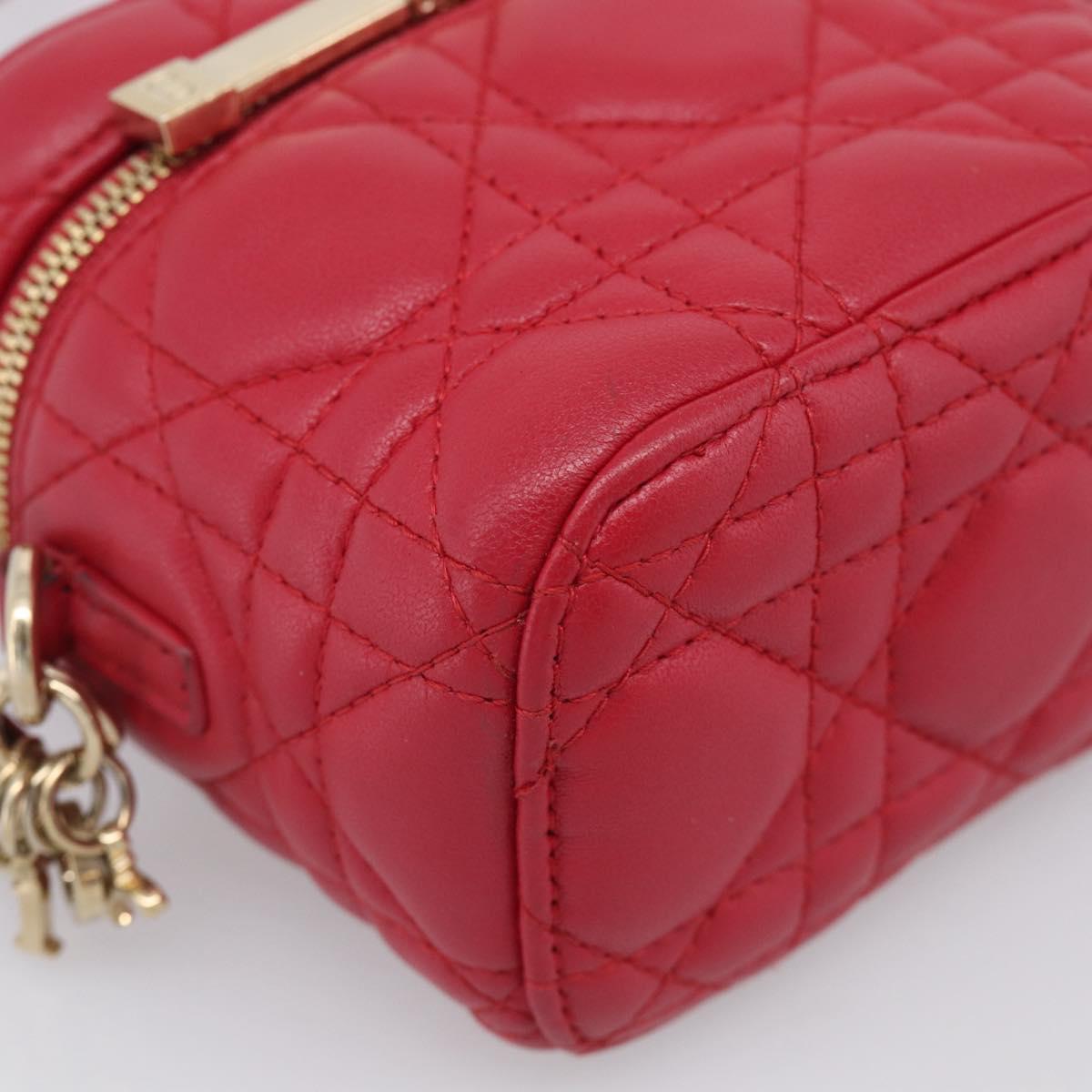 Christian Dior Canage Lady Dior Micro Vanity Bag Lamb Skin Red Gold Auth ka6800V