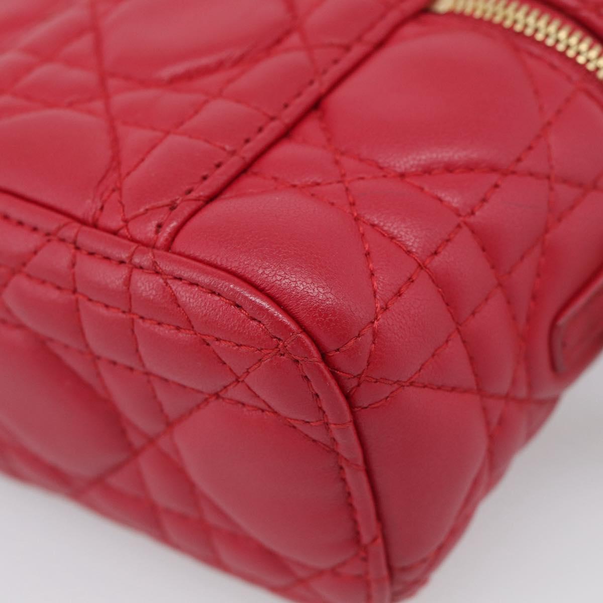 Christian Dior Canage Lady Dior Micro Vanity Bag Lamb Skin Red Gold Auth ka6800V