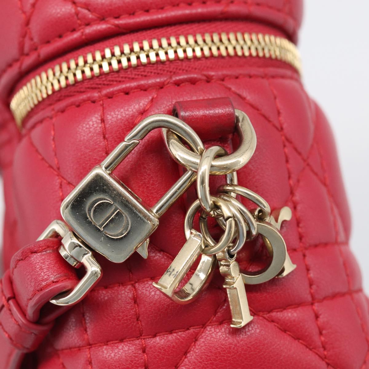 Christian Dior Canage Lady Dior Micro Vanity Bag Lamb Skin Red Gold Auth ka6800V