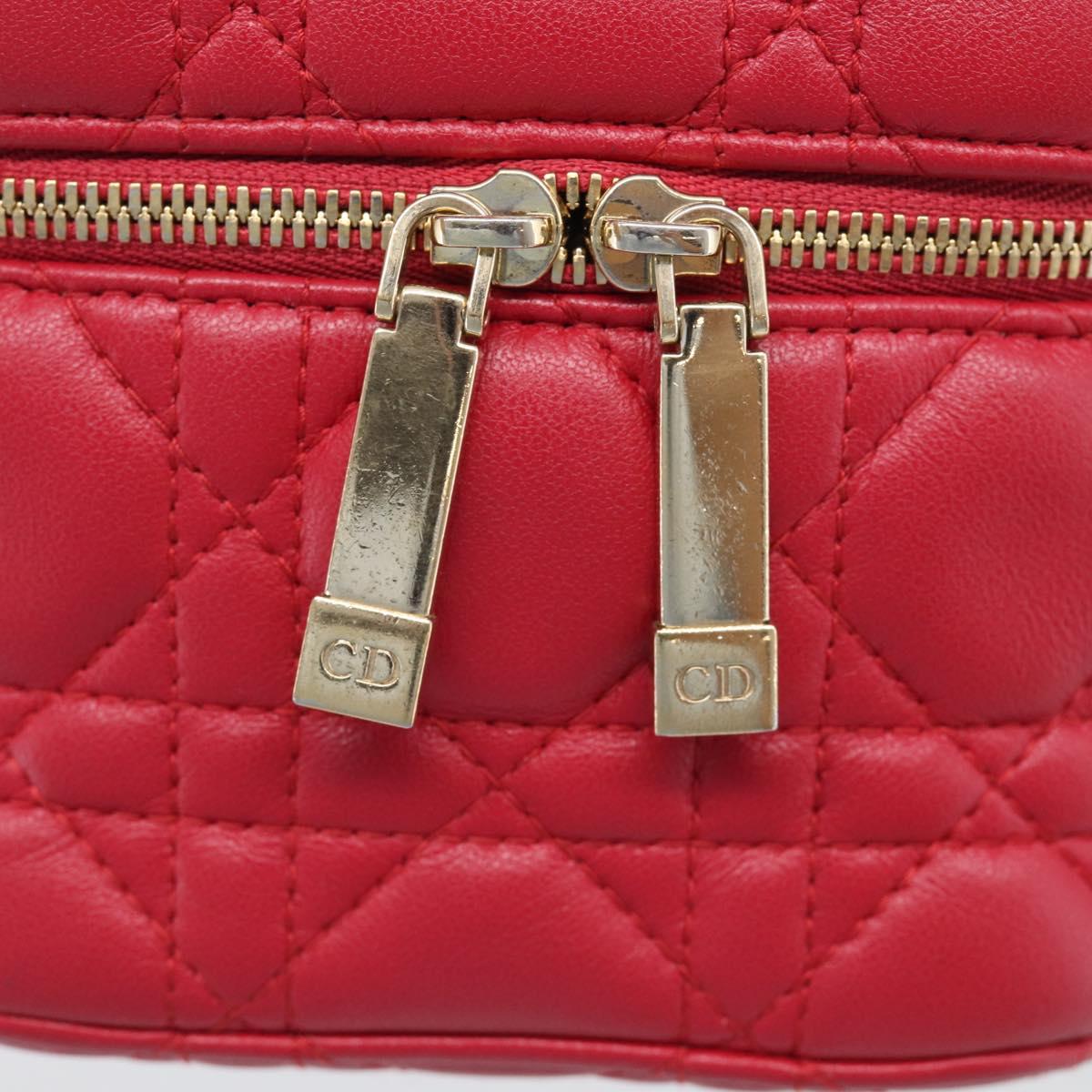 Christian Dior Canage Lady Dior Micro Vanity Bag Lamb Skin Red Gold Auth ka6800V