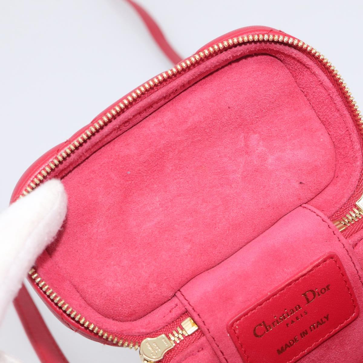 Christian Dior Canage Lady Dior Micro Vanity Bag Lamb Skin Red Gold Auth ka6800V