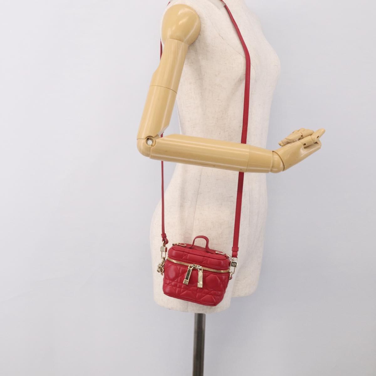 Christian Dior Canage Lady Dior Micro Vanity Bag Lamb Skin Red Gold Auth ka6800V