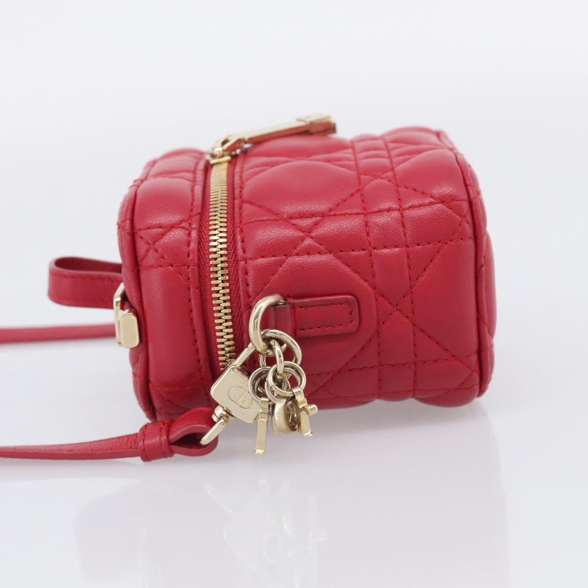 Christian Dior Canage Lady Dior Micro Vanity Bag Lamb Skin Red Gold Auth ka6800V