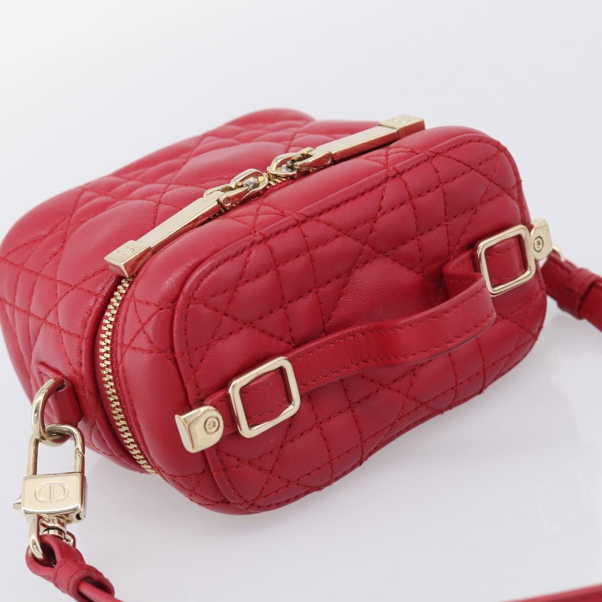 Christian Dior Canage Lady Dior Micro Vanity Bag Lamb Skin Red Gold Auth ka6800V