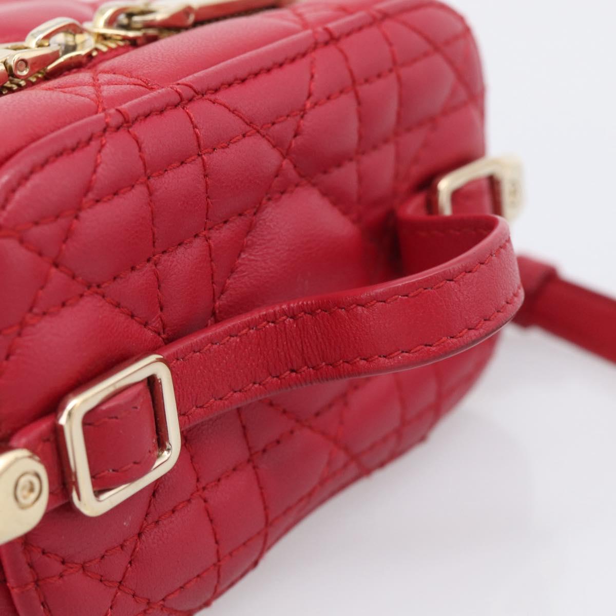 Christian Dior Canage Lady Dior Micro Vanity Bag Lamb Skin Red Gold Auth ka6800V