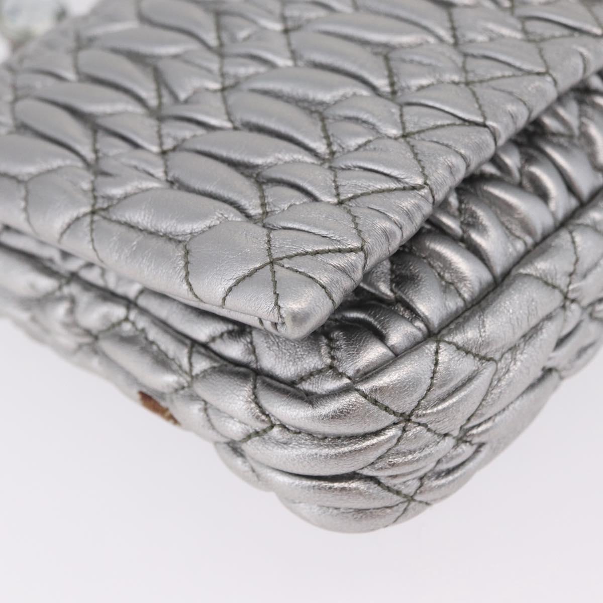 Miu Miu Matelasse Shoulder Bag Leather Silver Auth ka6801V