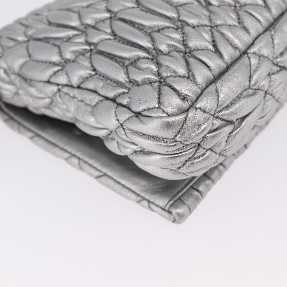 Miu Miu Matelasse Shoulder Bag Leather Silver Auth ka6801V
