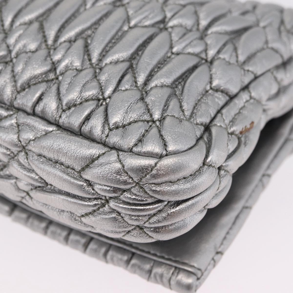 Miu Miu Matelasse Shoulder Bag Leather Silver Auth ka6801V