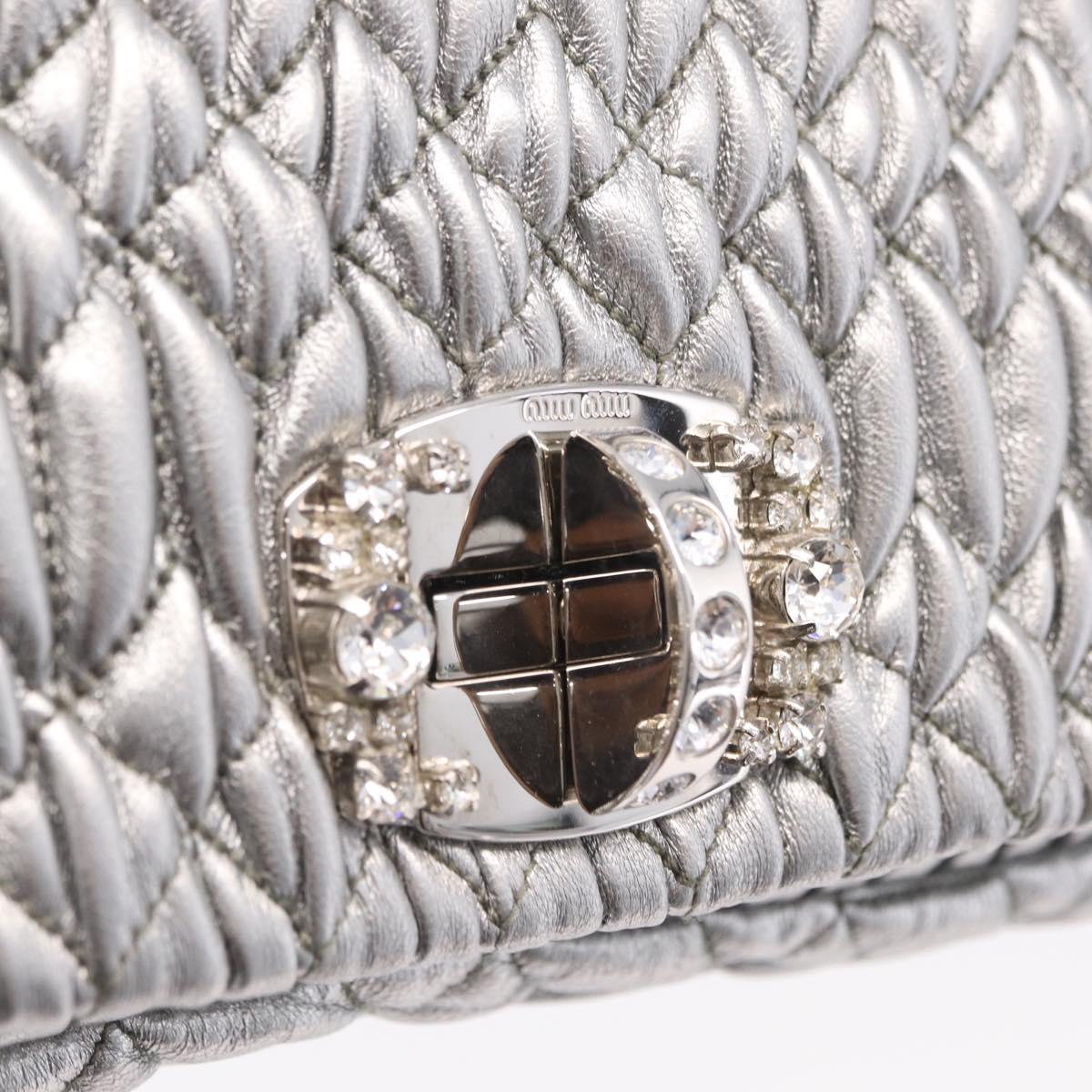 Miu Miu Matelasse Shoulder Bag Leather Silver Auth ka6801V