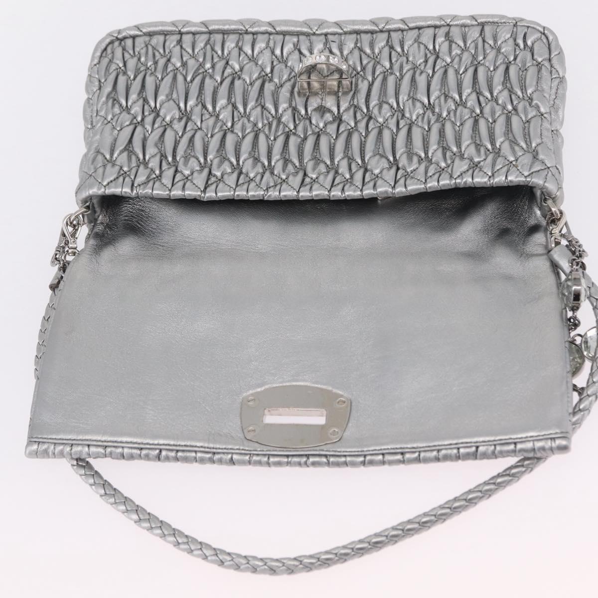 Miu Miu Matelasse Shoulder Bag Leather Silver Auth ka6801V
