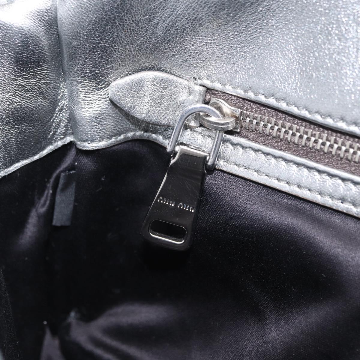 Miu Miu Matelasse Shoulder Bag Leather Silver Auth ka6801V