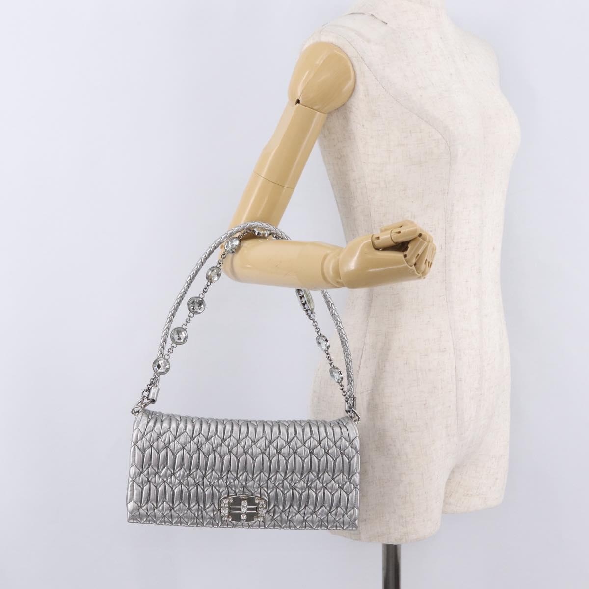 Miu Miu Matelasse Shoulder Bag Leather Silver Auth ka6801V