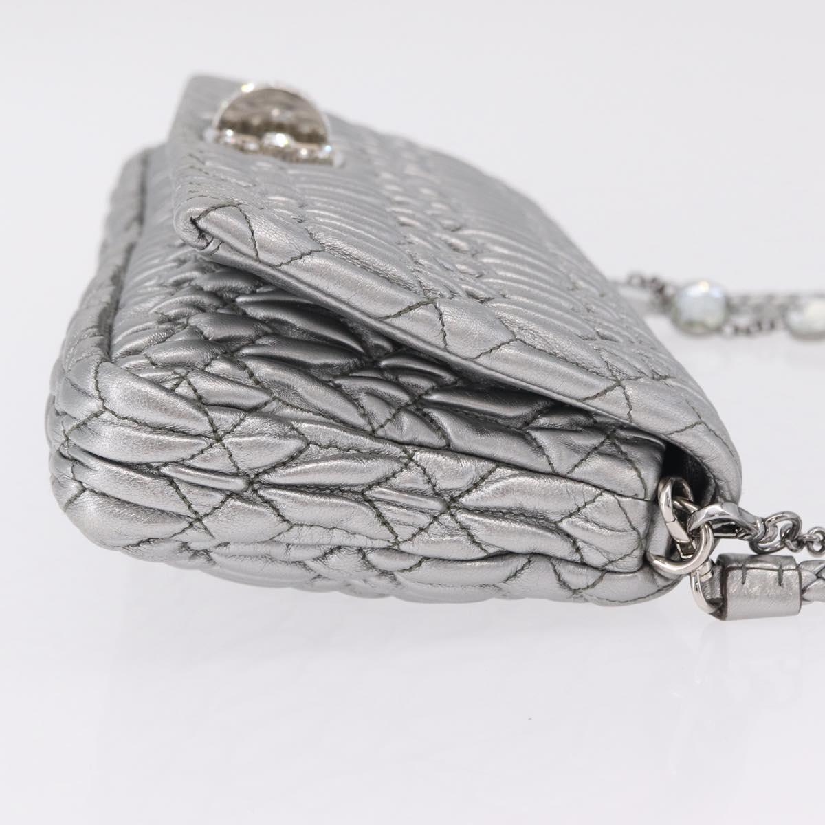 Miu Miu Matelasse Shoulder Bag Leather Silver Auth ka6801V