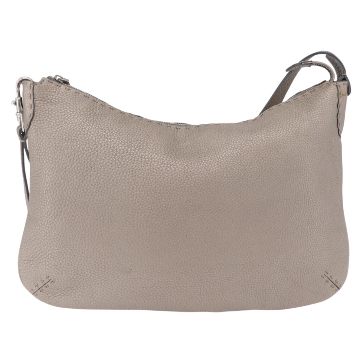 FENDI Celeria Shoulder Bag Leather Silver 8BT147 Auth ka6802A
