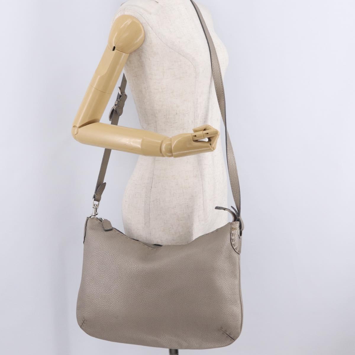 FENDI Celeria Shoulder Bag Leather Silver 8BT147 Auth ka6802A