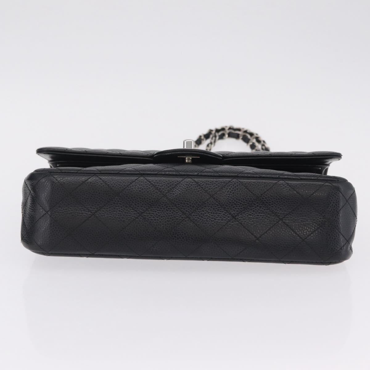 CHANEL Double Flap Chain Matelasse 25 Bag Caviar Skin Black CC Auth ka6806SAM