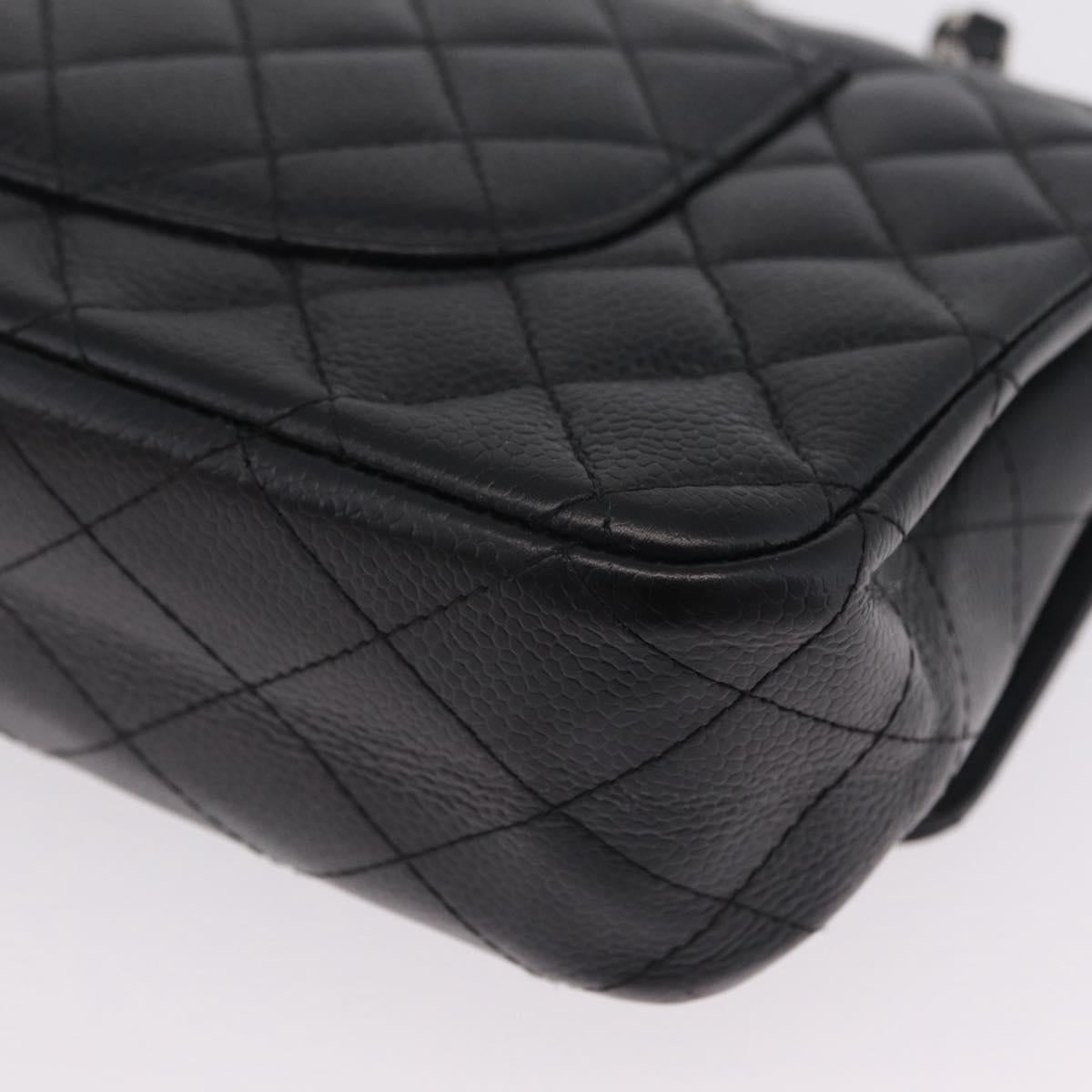 CHANEL Double Flap Chain Matelasse 25 Bag Caviar Skin Black CC Auth ka6806SAM