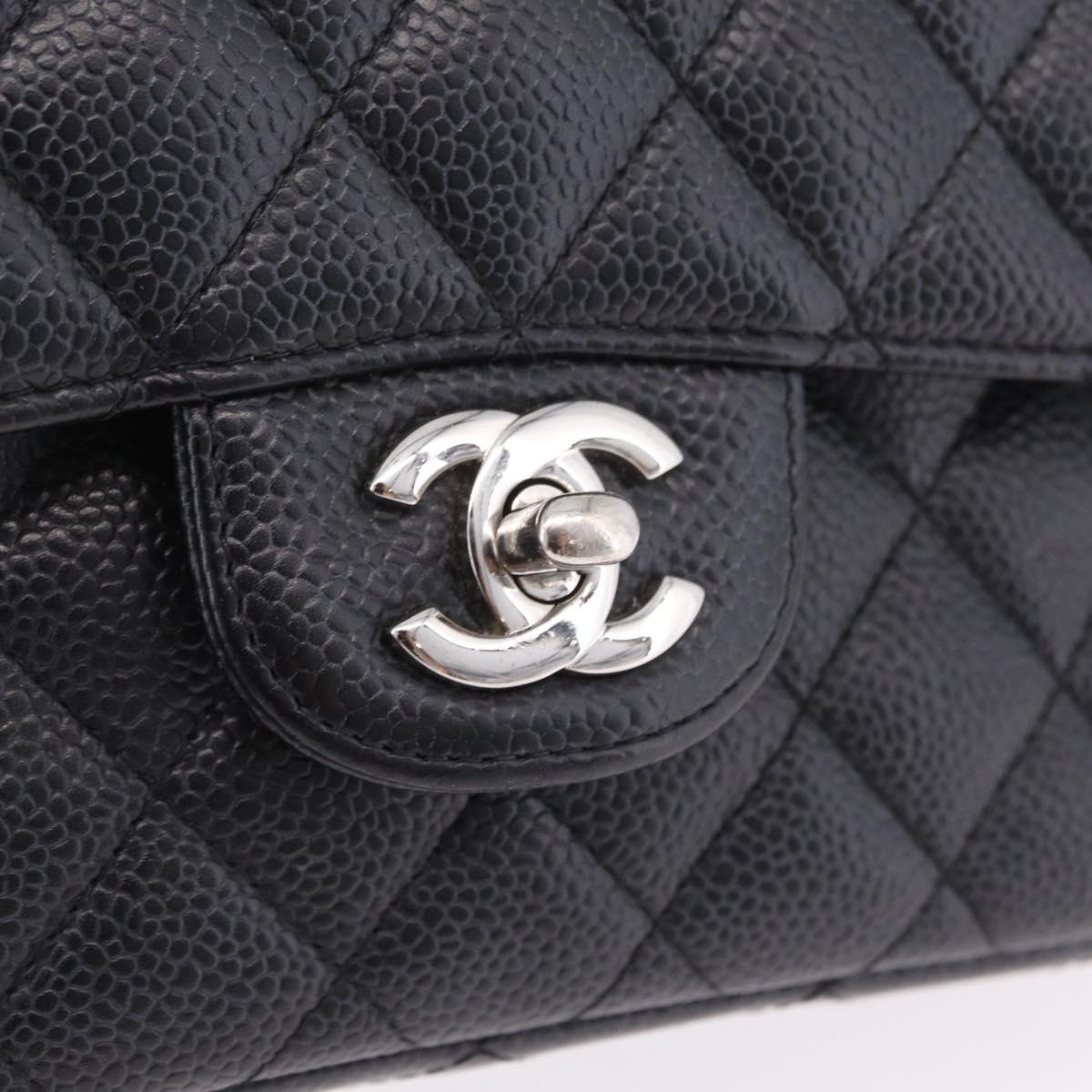 CHANEL Double Flap Chain Matelasse 25 Bag Caviar Skin Black CC Auth ka6806SAM