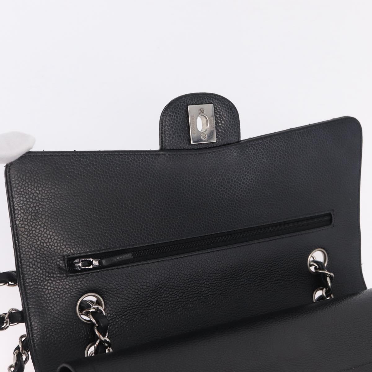 CHANEL Double Flap Chain Matelasse 25 Bag Caviar Skin Black CC Auth ka6806SAM