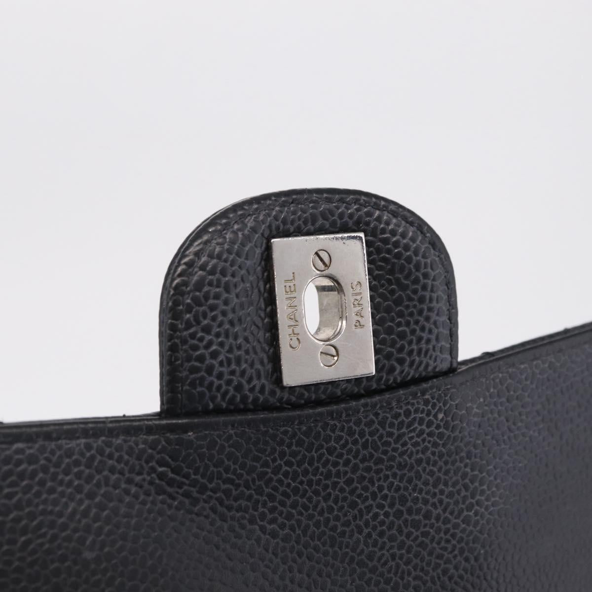 CHANEL Double Flap Chain Matelasse 25 Bag Caviar Skin Black CC Auth ka6806SAM