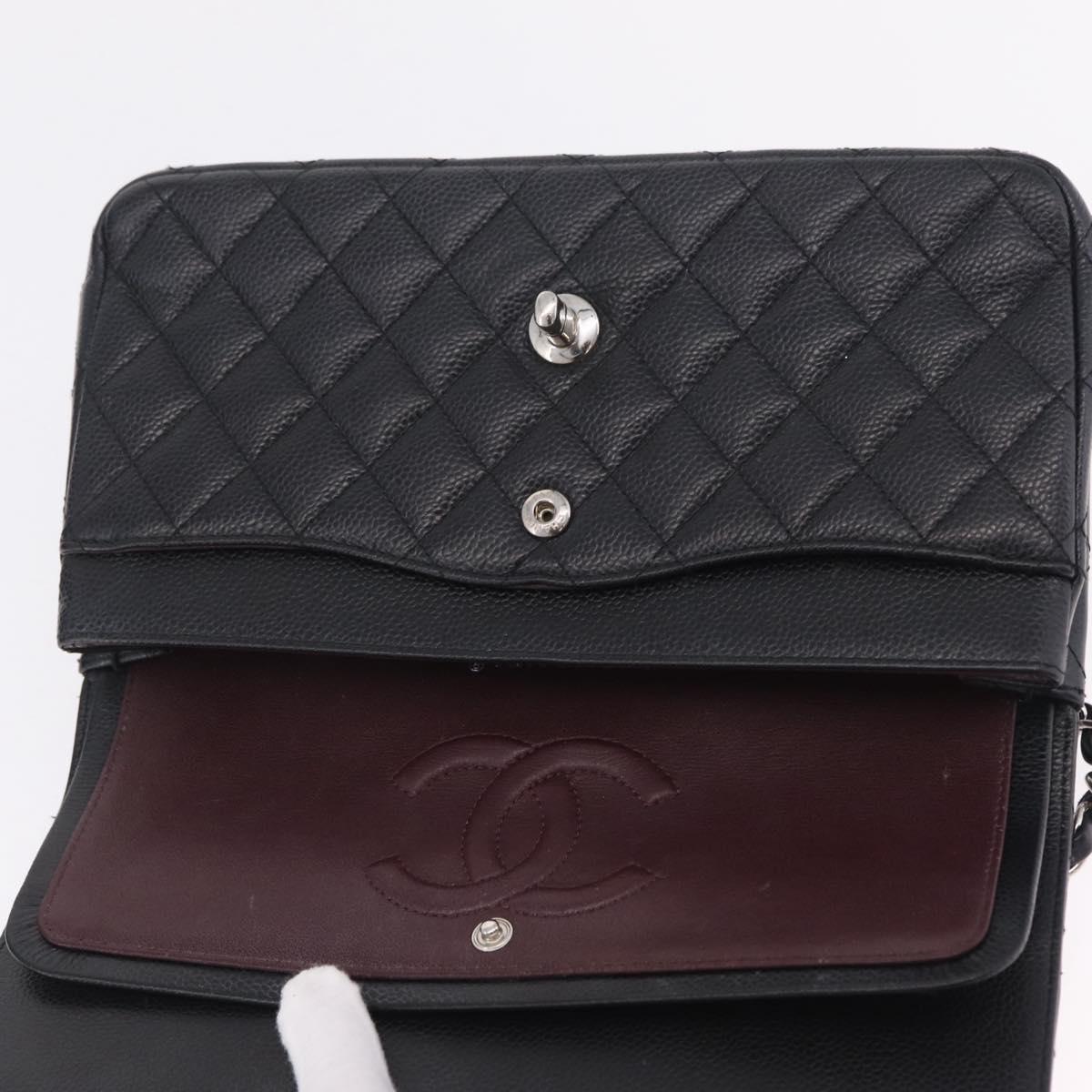 CHANEL Double Flap Chain Matelasse 25 Bag Caviar Skin Black CC Auth ka6806SAM
