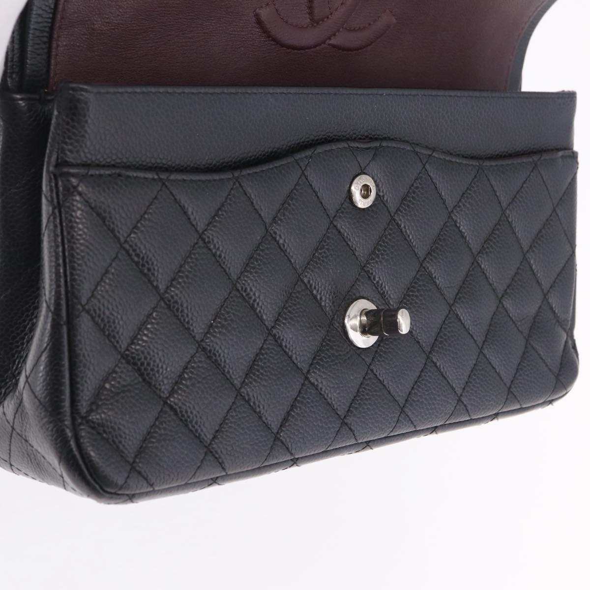 CHANEL Double Flap Chain Matelasse 25 Bag Caviar Skin Black CC Auth ka6806SAM