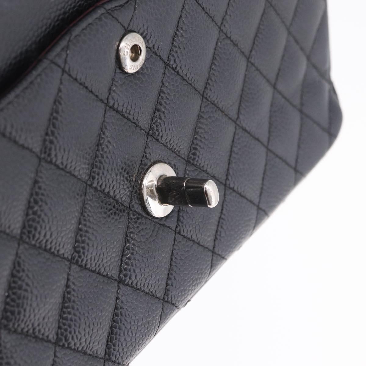 CHANEL Double Flap Chain Matelasse 25 Bag Caviar Skin Black CC Auth ka6806SAM
