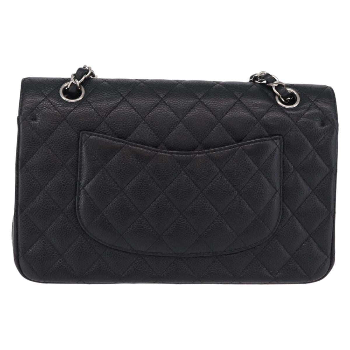 CHANEL Double Flap Chain Matelasse 25 Bag Caviar Skin Black CC Auth ka6806SAM