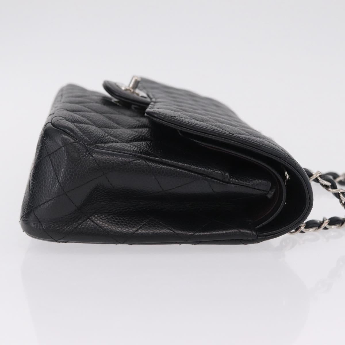 CHANEL Double Flap Chain Matelasse 25 Bag Caviar Skin Black CC Auth ka6806SAM