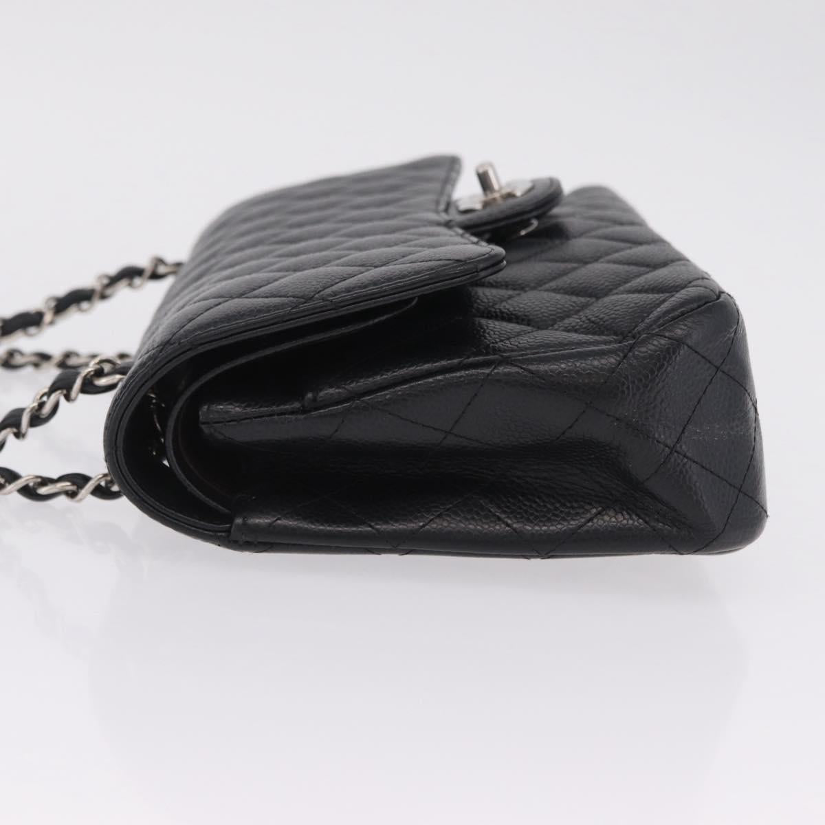 CHANEL Double Flap Chain Matelasse 25 Bag Caviar Skin Black CC Auth ka6806SAM