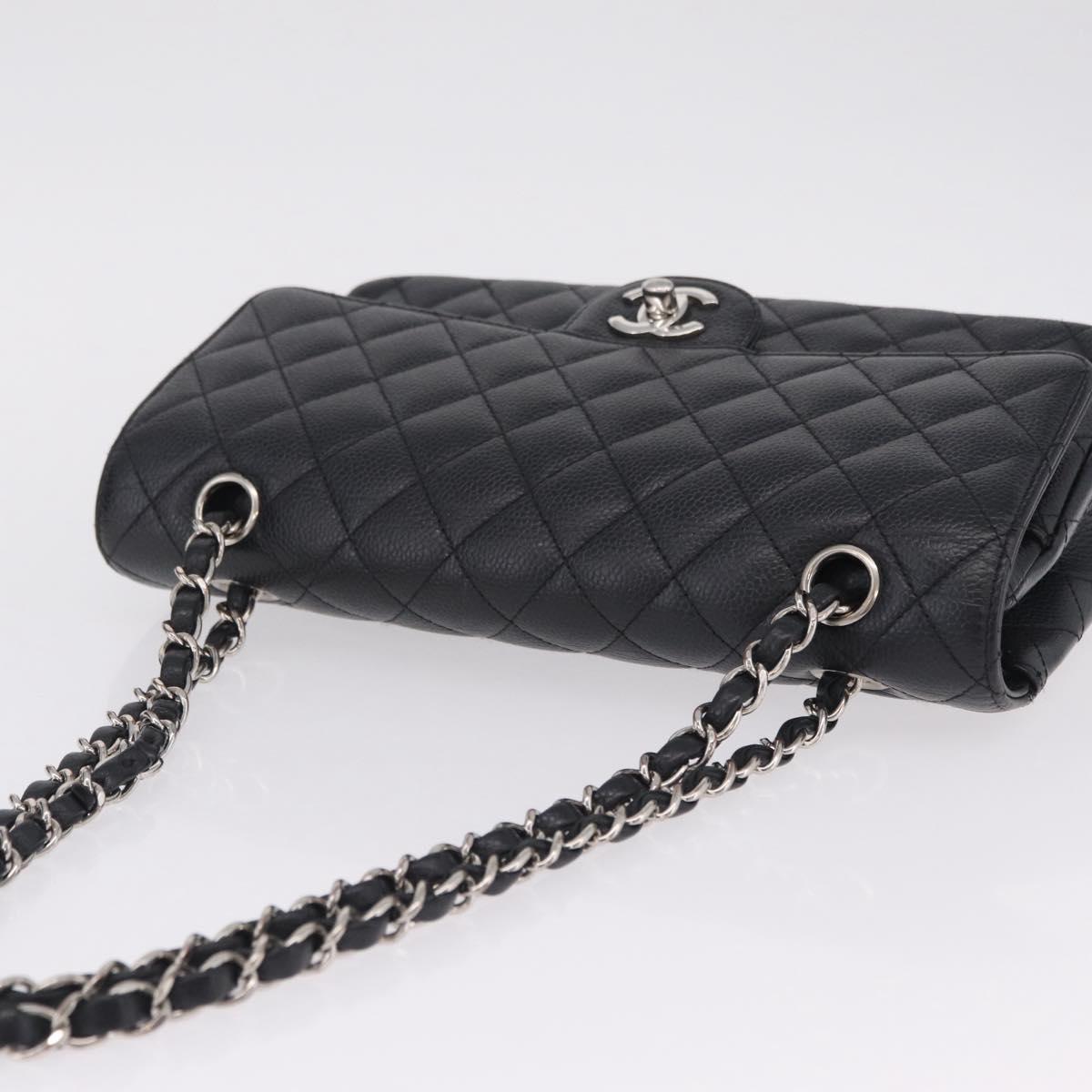CHANEL Double Flap Chain Matelasse 25 Bag Caviar Skin Black CC Auth ka6806SAM