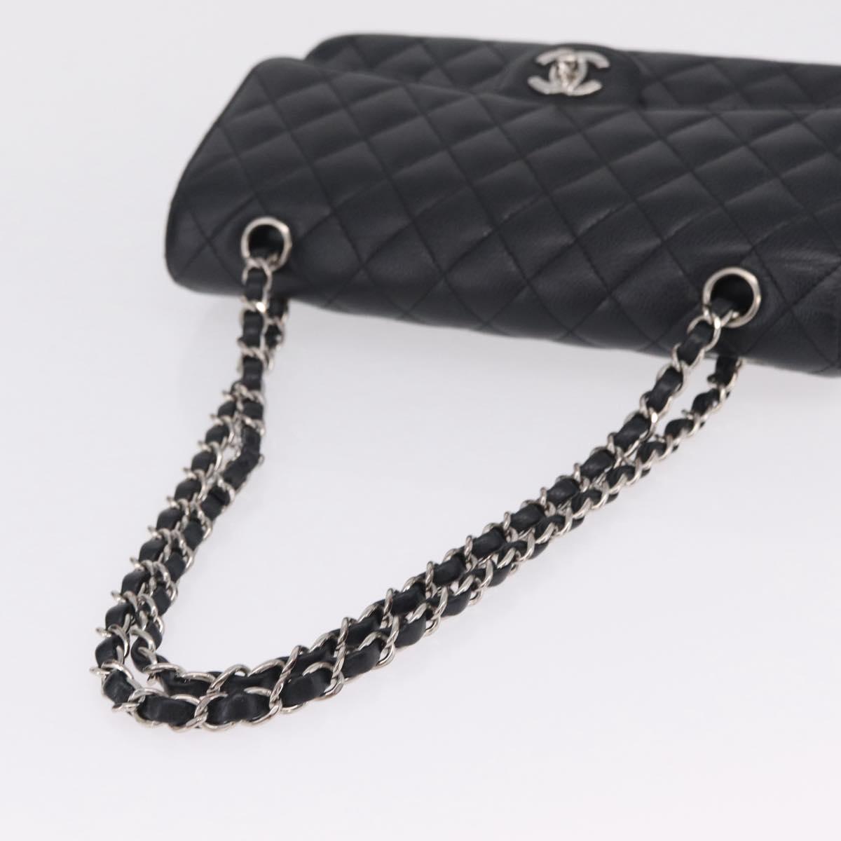CHANEL Double Flap Chain Matelasse 25 Bag Caviar Skin Black CC Auth ka6806SAM