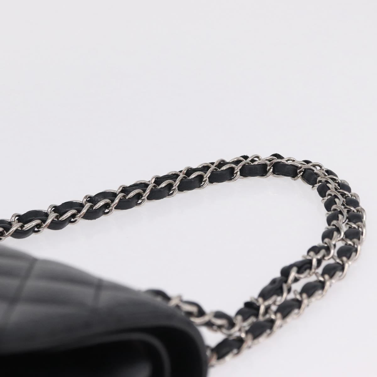 CHANEL Double Flap Chain Matelasse 25 Bag Caviar Skin Black CC Auth ka6806SAM
