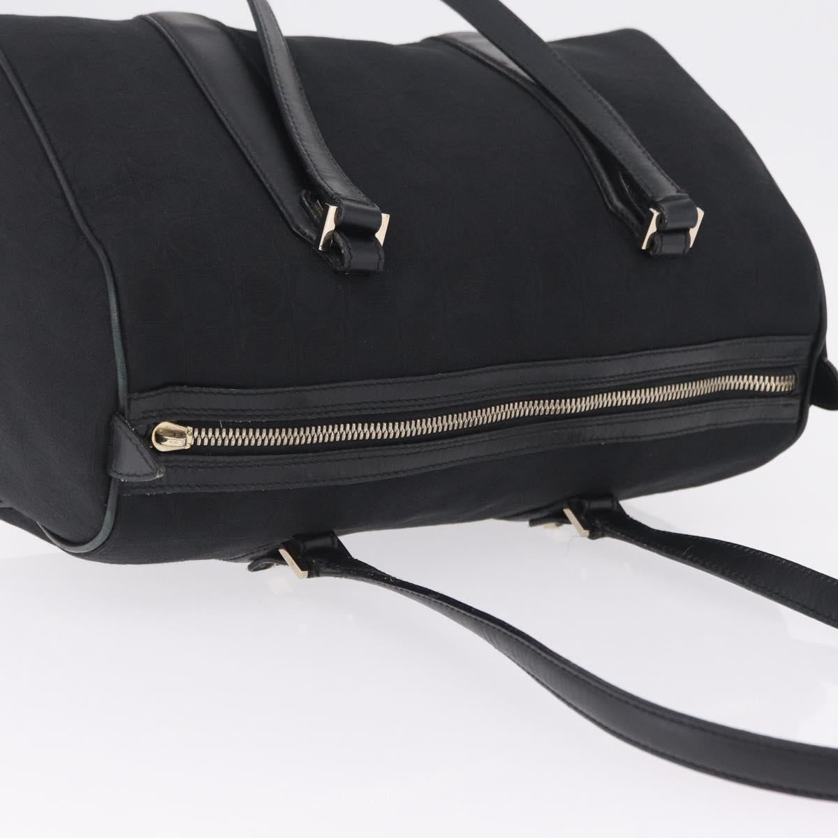 Salvatore Ferragamo Gancini Tote Bag Canvas Black Gold Auth ka6807
