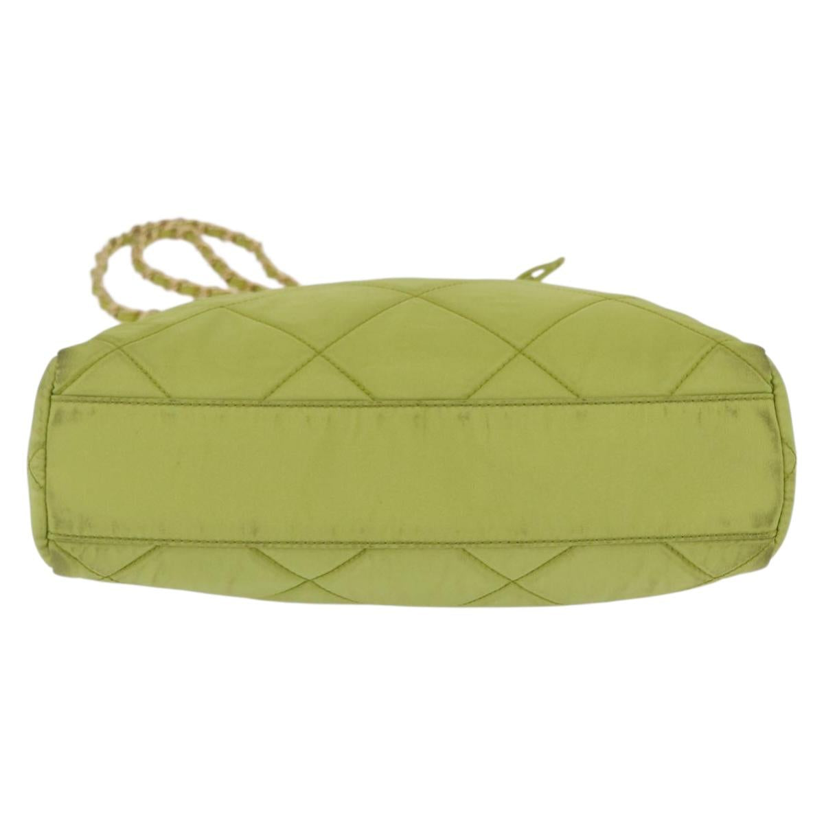 PRADA Chain Shoulder Bag Nylon LIme Green Gold Auth ka6808V