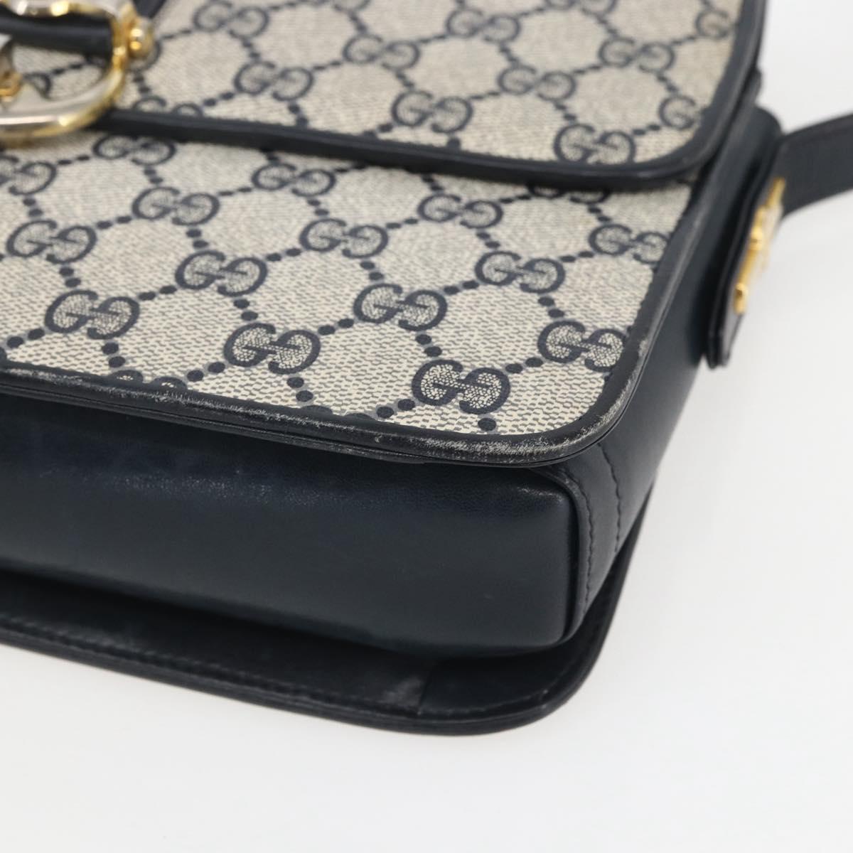 GUCCI GG Supreme Sherry Line Shoulder Bag PVC Navy Gold Auth ka681