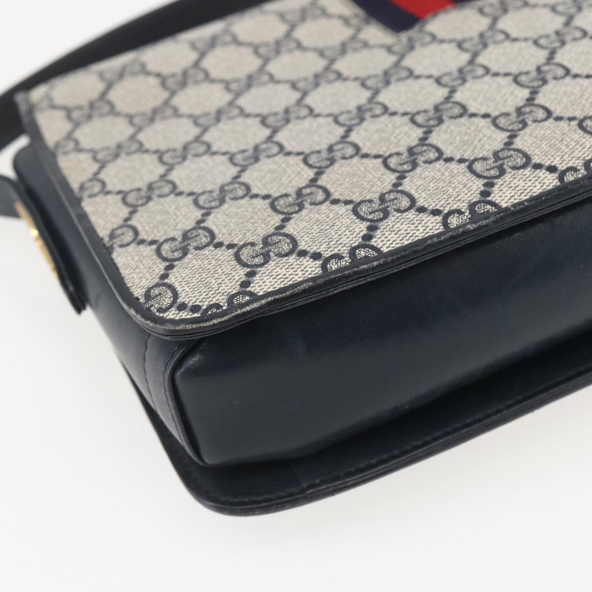 GUCCI GG Supreme Sherry Line Shoulder Bag PVC Navy Gold Auth ka681