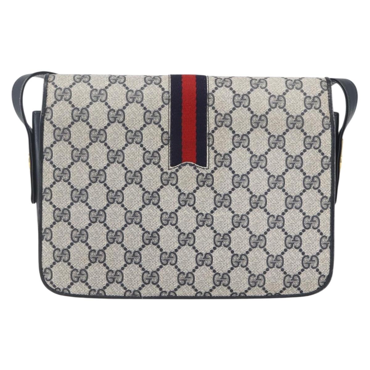 GUCCI GG Supreme Sherry Line Shoulder Bag PVC Navy Gold Auth ka681