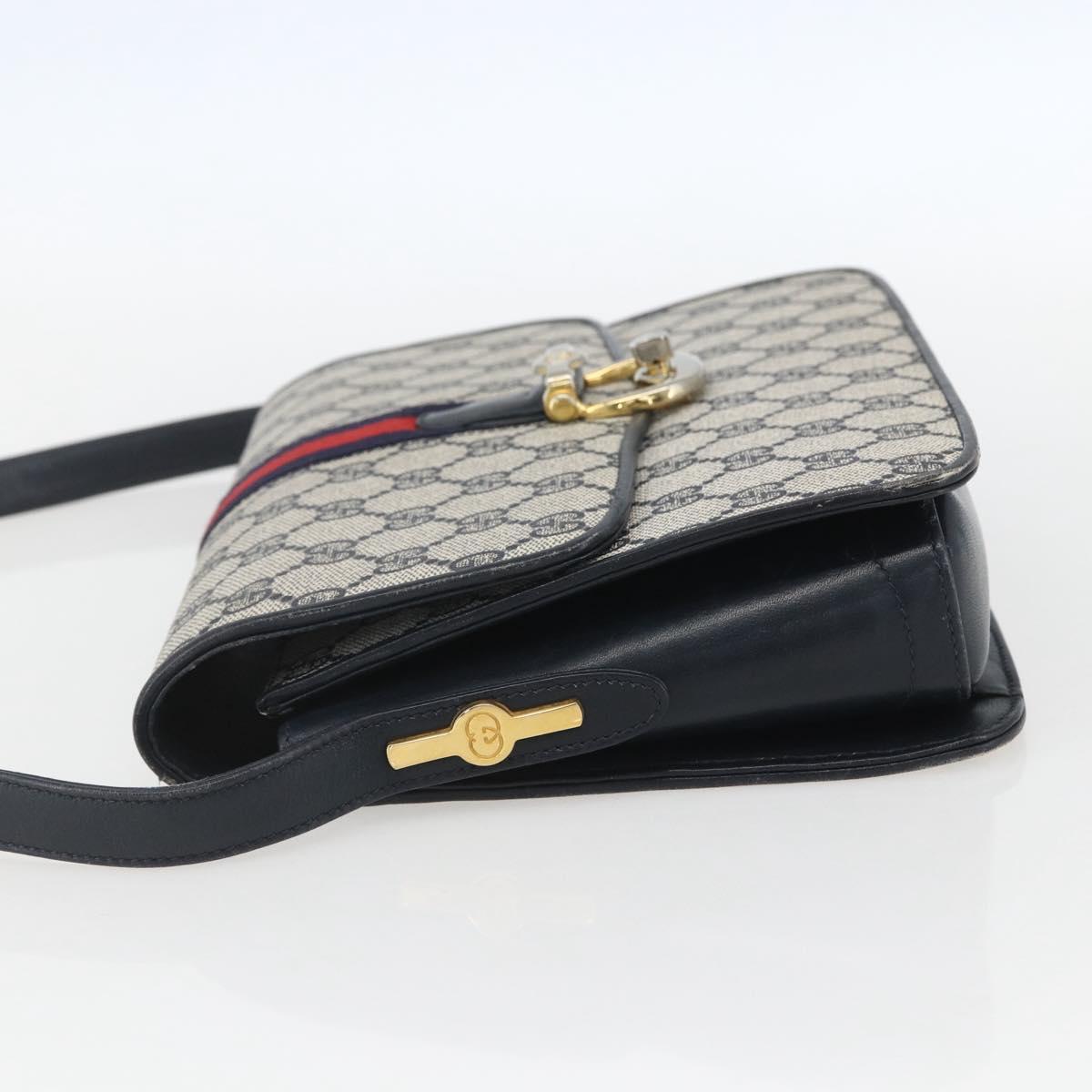 GUCCI GG Supreme Sherry Line Shoulder Bag PVC Navy Gold Auth ka681