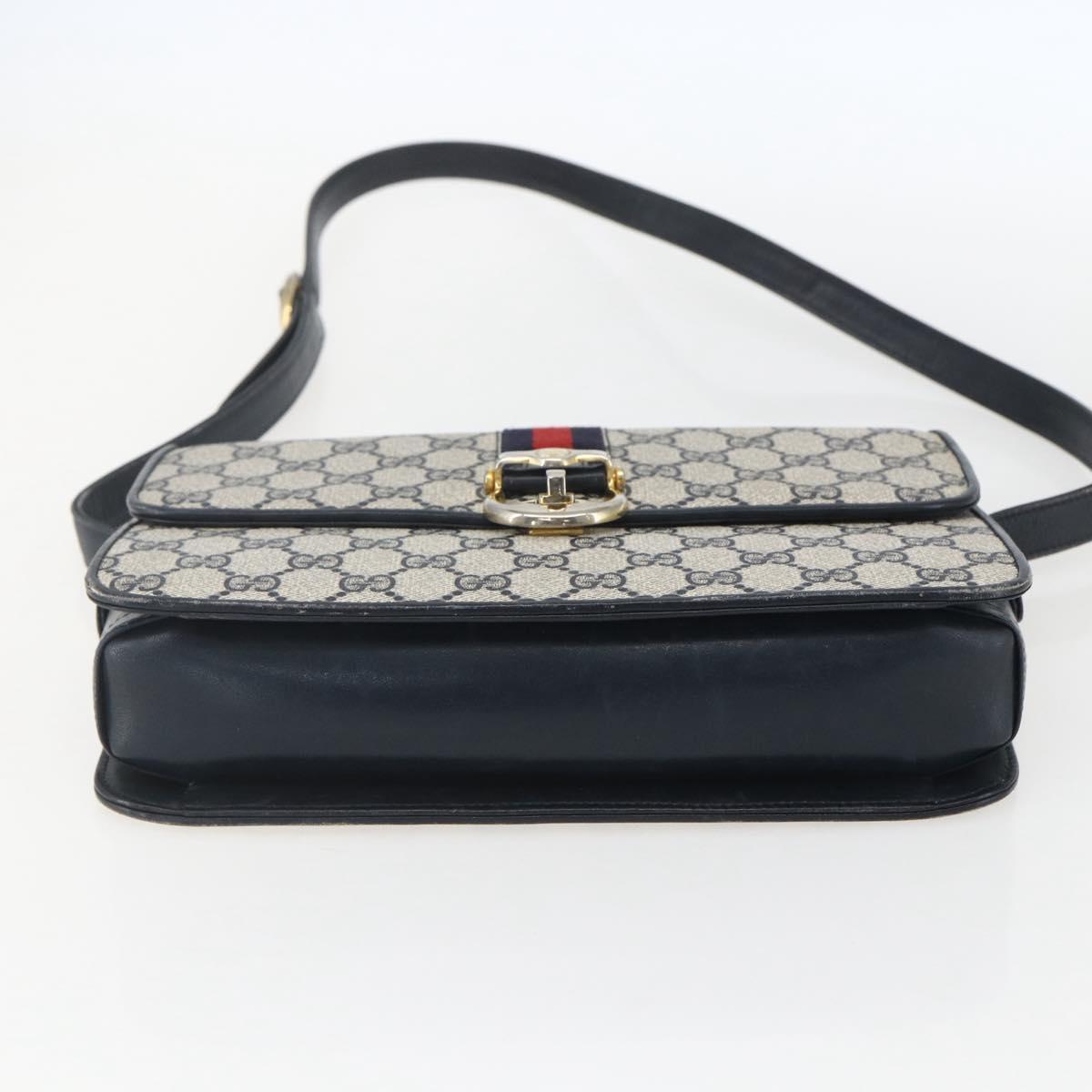 GUCCI GG Supreme Sherry Line Shoulder Bag PVC Navy Gold Auth ka681