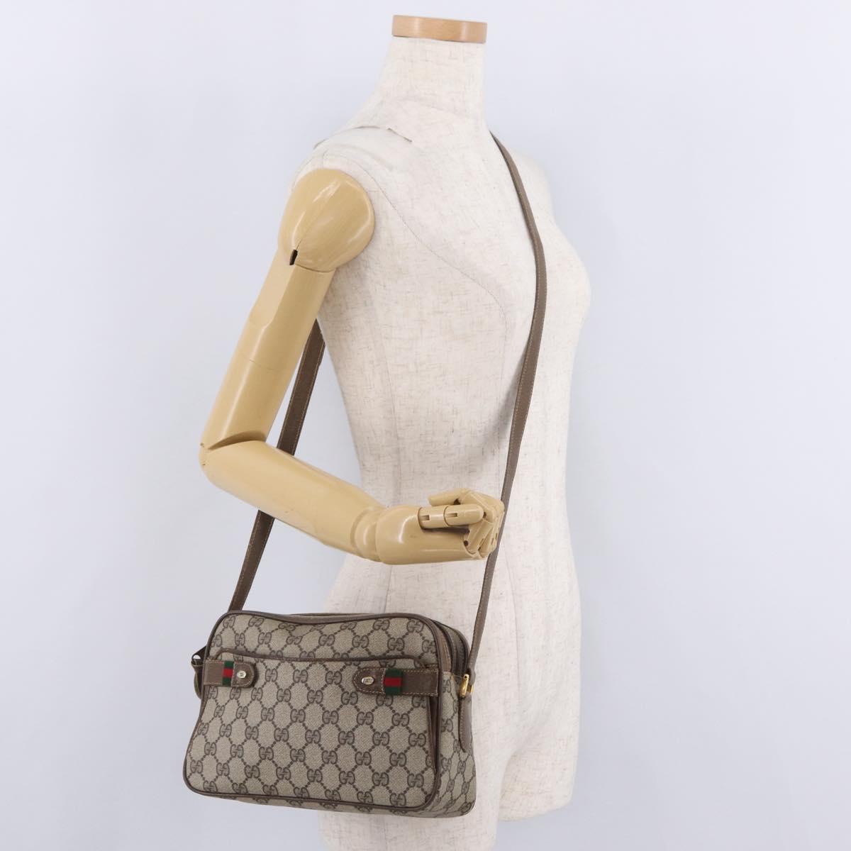 GUCCI GG Supreme Web Sherry Line Bag PVC Beige Gold 66 02 049 Auth ka6812