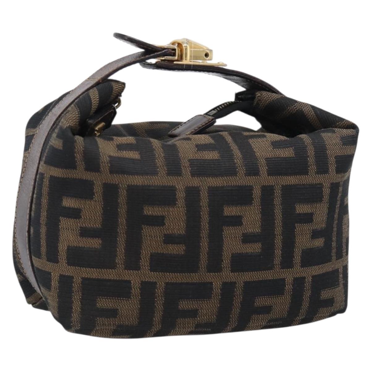 FENDI Zucca Canvas Vanity Hand Bag Black Brown Auth ka6813