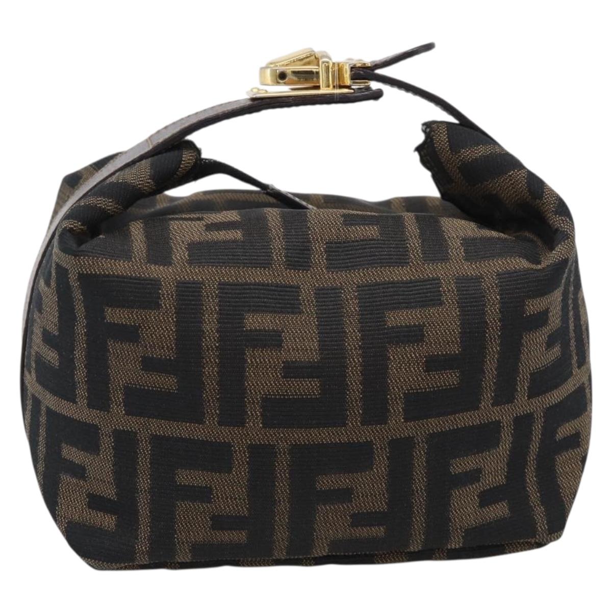 FENDI Zucca Canvas Vanity Hand Bag Black Brown Auth ka6813