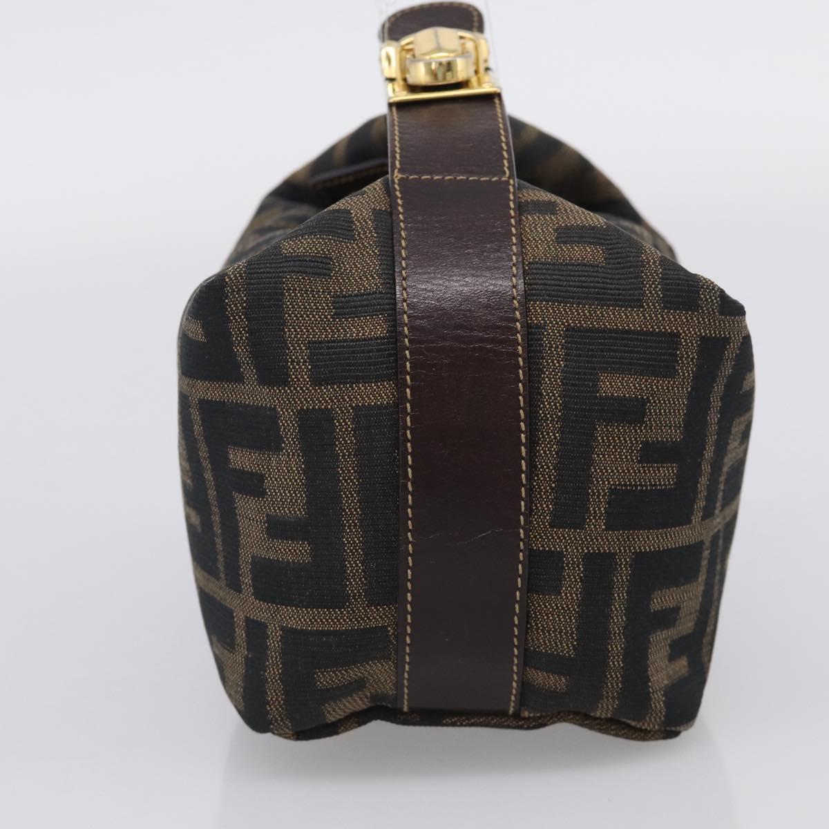 FENDI Zucca Canvas Vanity Hand Bag Black Brown Auth ka6813
