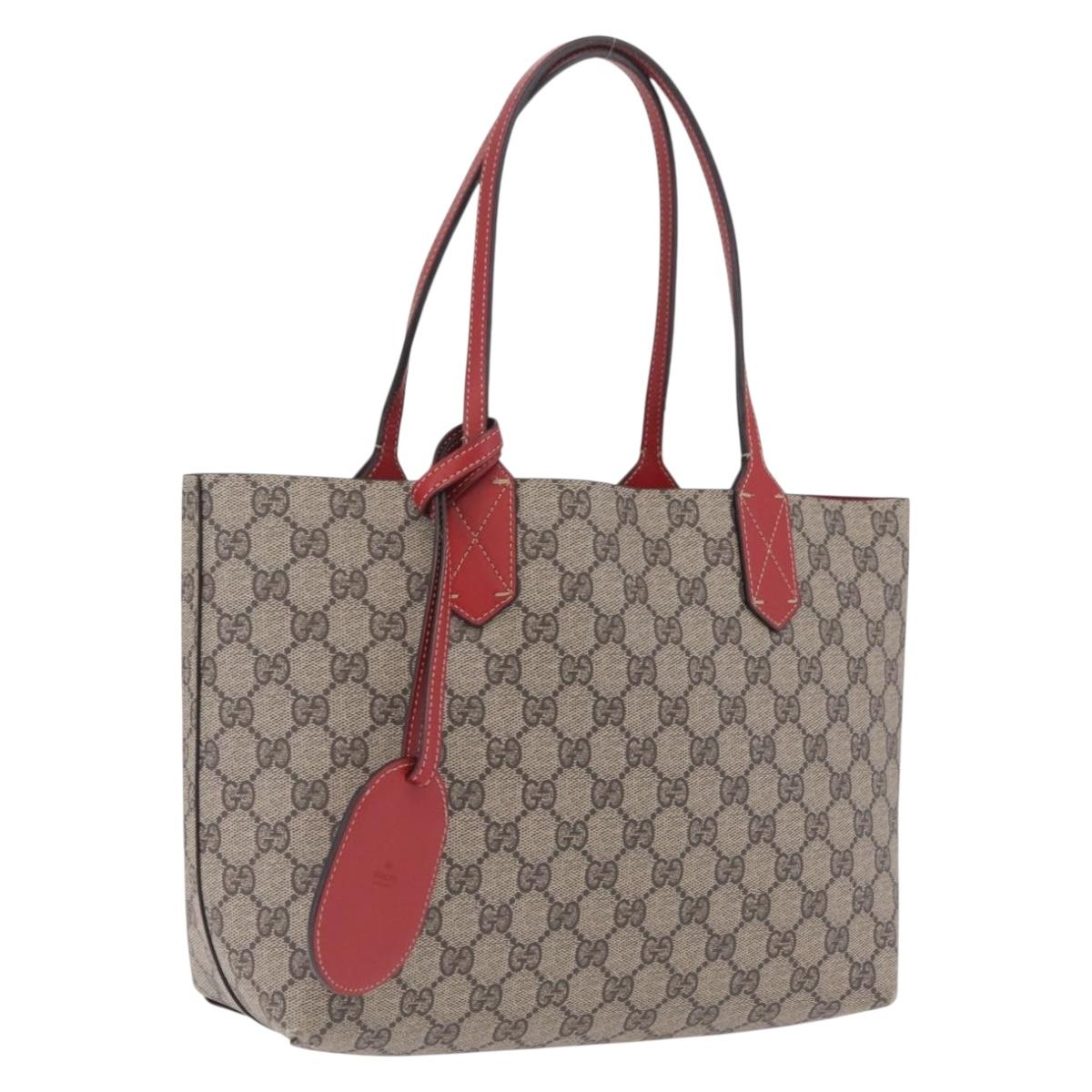 GUCCI GG Supreme Tote Bag PVC Beige 372618 Auth ka6814