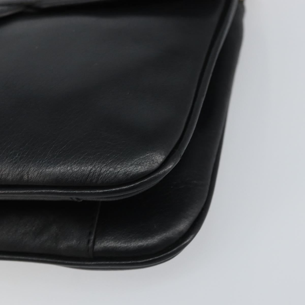 CELINE Chain Shoulder Bag Leather Black Gold Auth ka682