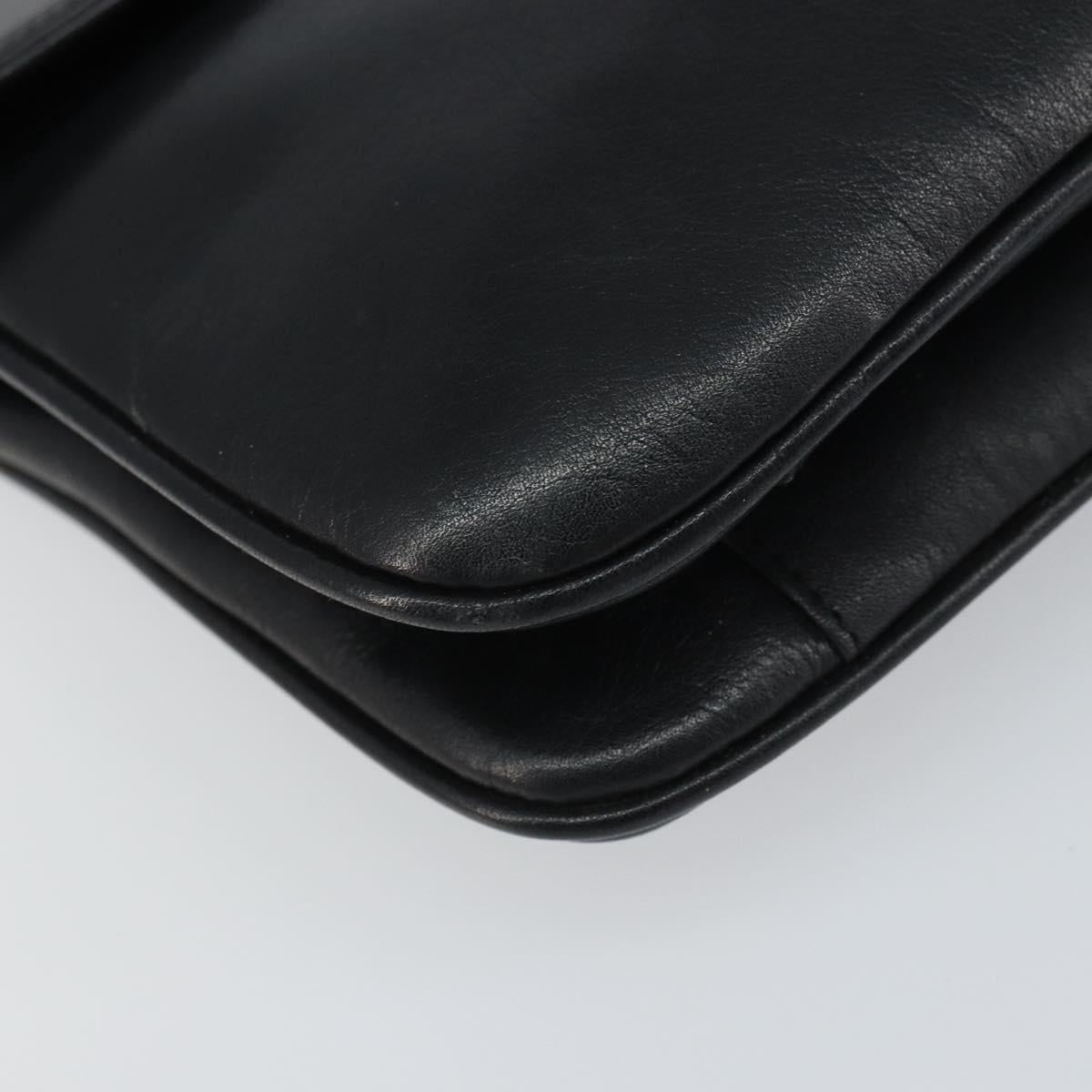 CELINE Chain Shoulder Bag Leather Black Gold Auth ka682