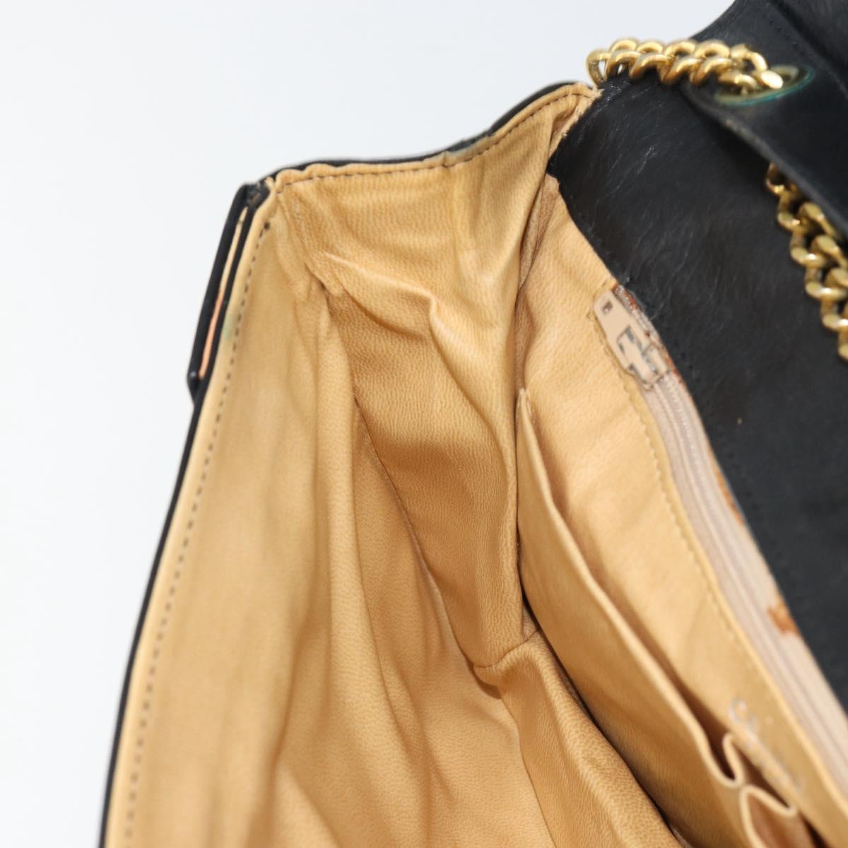 CELINE Chain Shoulder Bag Leather Black Gold Auth ka682